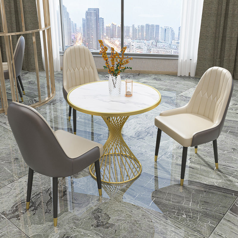 Glam Style 1/3/4/5 Pieces Dining Set Sintered Stone Dining Table Set 4 Pieces: Table, 3 Beige Chairs Clearhalo 'Dining Room Sets' 'Dining Tables & Seating' 'dining_room_set' 'Furniture' 'furniture_dining_room_set' 'Kitchen & Dining Furniture' 4760253