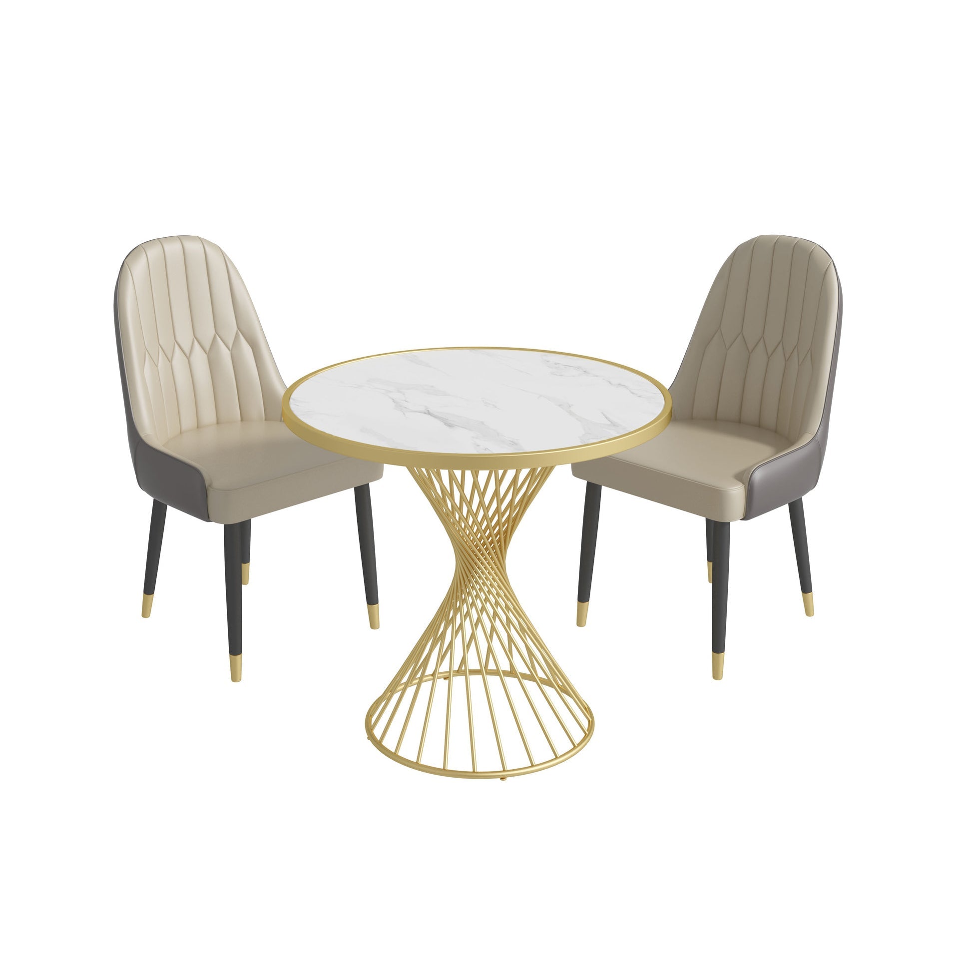 Glam Style 1/3/4/5 Pieces Dining Set Sintered Stone Dining Table Set 3 Pieces: Table, 2 Beige Chairs Clearhalo 'Dining Room Sets' 'Dining Tables & Seating' 'dining_room_set' 'Furniture' 'furniture_dining_room_set' 'Kitchen & Dining Furniture' 4760254