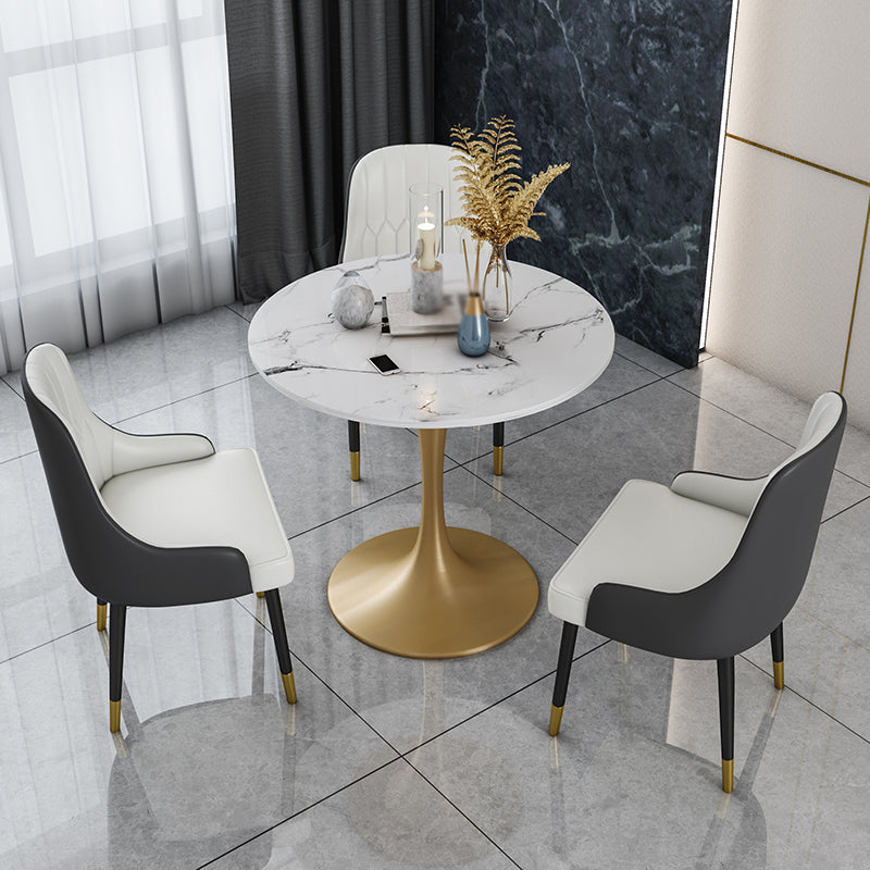 Glam 1/2/4/5 Pieces Iron Dinette Set with Sintered Stone Top Round Dining Table Set 4 Pieces: Table, 3 Chairs Clearhalo 'Dining Room Sets' 'Dining Tables & Seating' 'dining_room_set' 'furn' 'furn_dining_room_set' 'Furniture' 'furniture_dining_room_set' 'Kitchen & Dining Furniture' 4760271
