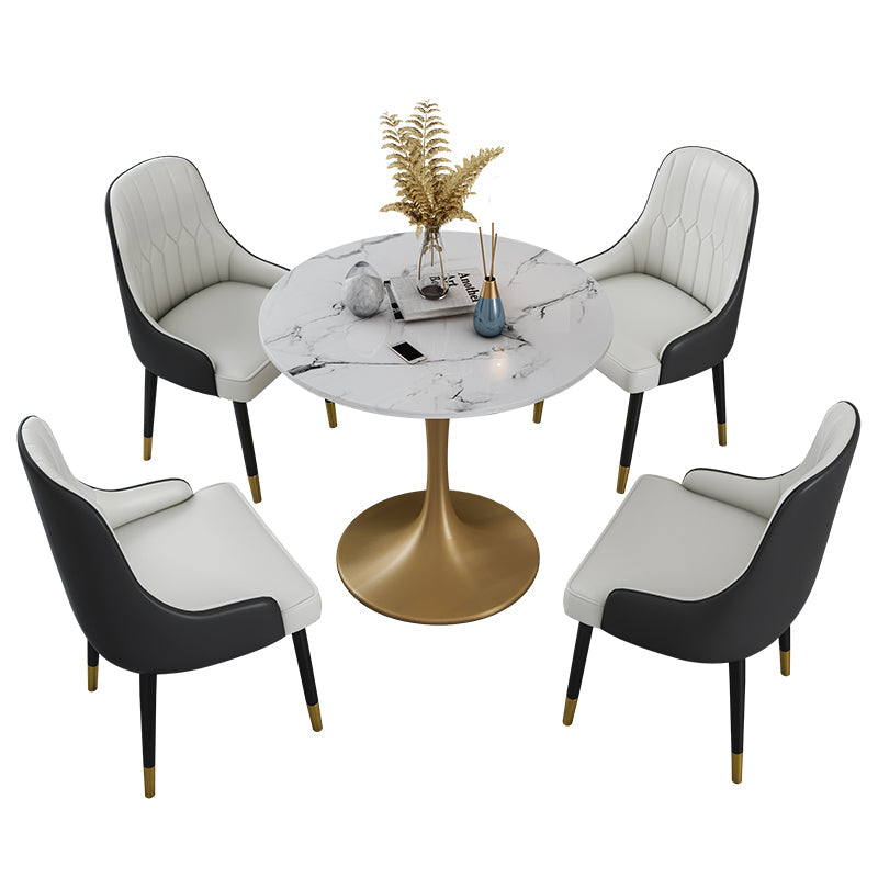 Glam 1/2/4/5 Pieces Iron Dinette Set with Sintered Stone Top Round Dining Table Set Clearhalo 'Dining Room Sets' 'Dining Tables & Seating' 'dining_room_set' 'furn' 'furn_dining_room_set' 'Furniture' 'furniture_dining_room_set' 'Kitchen & Dining Furniture' 4760277
