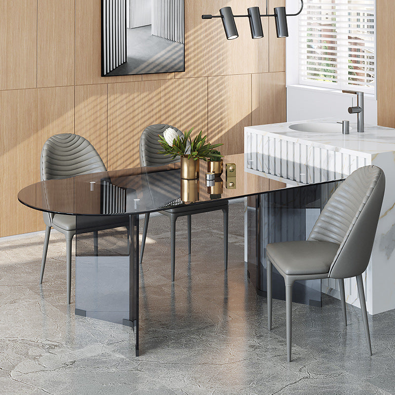 Glass Top Dining Table Modern Dining Table with Double Pedestal Base Grey Clearhalo 'Dining Tables & Seating' 'Dining Tables' 'dining_table' 'Furniture' 'furniture_dining_table' 'Kitchen & Dining Furniture' 'kitchen' 'kitchen_dining_table' 4760313