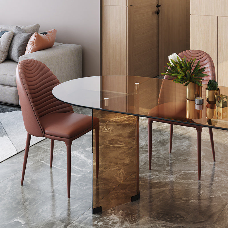 Glass Top Dining Table Modern Dining Table with Double Pedestal Base Clearhalo 'Dining Tables & Seating' 'Dining Tables' 'dining_table' 'Furniture' 'furniture_dining_table' 'Kitchen & Dining Furniture' 'kitchen' 'kitchen_dining_table' 4760315