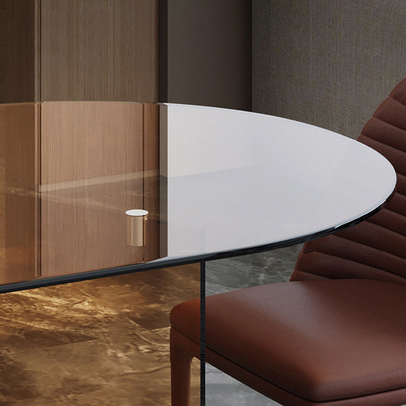Glass Top Dining Table Modern Dining Table with Double Pedestal Base Clearhalo 'Dining Tables & Seating' 'Dining Tables' 'dining_table' 'Furniture' 'furniture_dining_table' 'Kitchen & Dining Furniture' 'kitchen' 'kitchen_dining_table' 4760317