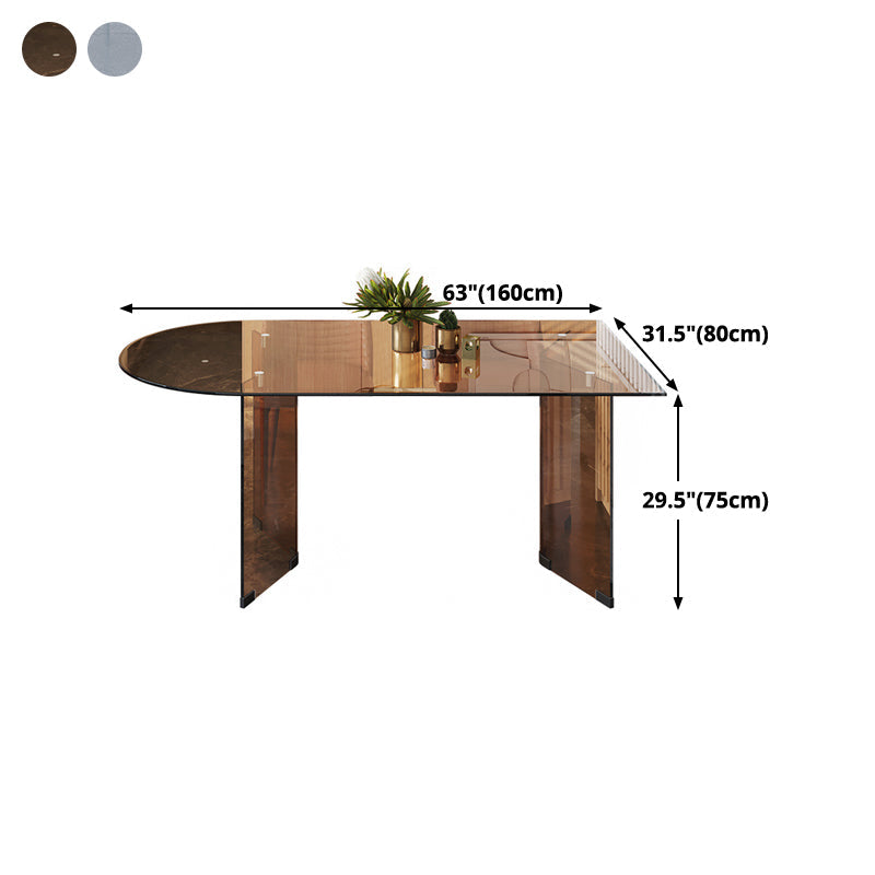 Glass Top Dining Table Modern Dining Table with Double Pedestal Base Clearhalo 'Dining Tables & Seating' 'Dining Tables' 'dining_table' 'Furniture' 'furniture_dining_table' 'Kitchen & Dining Furniture' 'kitchen' 'kitchen_dining_table' 4760321