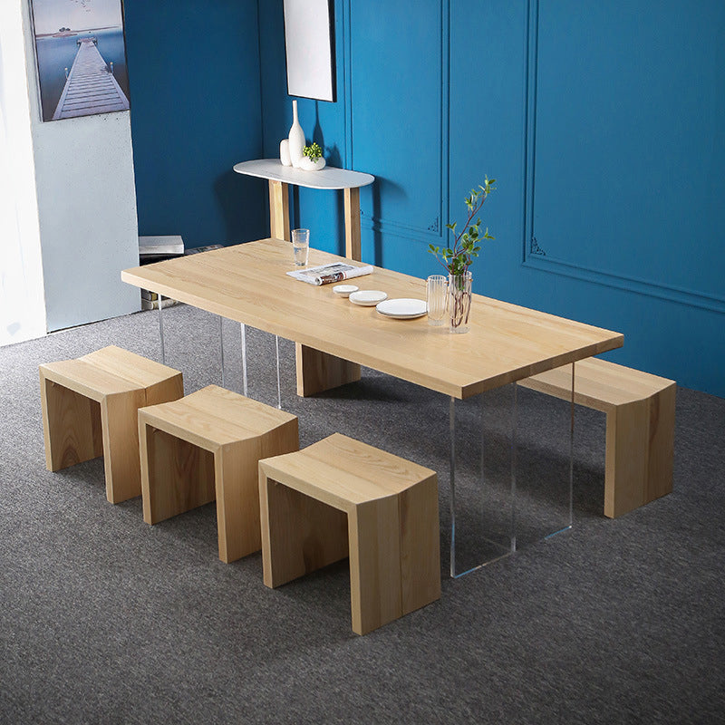 Solid Wood Top Dining Table Rectangle Pine Wood Table with Sled Base Natural 78.7"L x 31.5"W x 29.5"H Without Chairs Clearhalo 'Dining Tables & Seating' 'Dining Tables' 'dining_table' 'furn' 'furn_dining_table' 'Furniture' 'furniture_dining_table' 'Kitchen & Dining Furniture' 'kitchen' 'kitchen_dining_table' 4760325