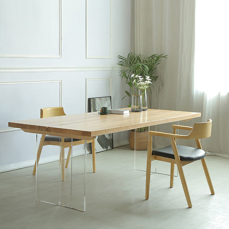 Solid Wood Top Dining Table Rectangle Pine Wood Table with Sled Base Natural 86.6"L x 35.4"W x 29.5"H Without Chairs Clearhalo 'Dining Tables & Seating' 'Dining Tables' 'dining_table' 'furn' 'furn_dining_table' 'Furniture' 'furniture_dining_table' 'Kitchen & Dining Furniture' 'kitchen' 'kitchen_dining_table' 4760326