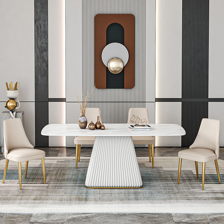 Sintered Stone Dining Table Traditional Luxury Dining Table with Pedestal Base White 70.9"L x 35.4"W x 29.5"H Without Chairs Clearhalo 'Dining Tables & Seating' 'Dining Tables' 'dining_table' 'furn' 'furn_dining_table' 'Furniture' 'furniture_dining_table' 'Kitchen & Dining Furniture' 'kitchen' 'kitchen_dining_table' 4760360