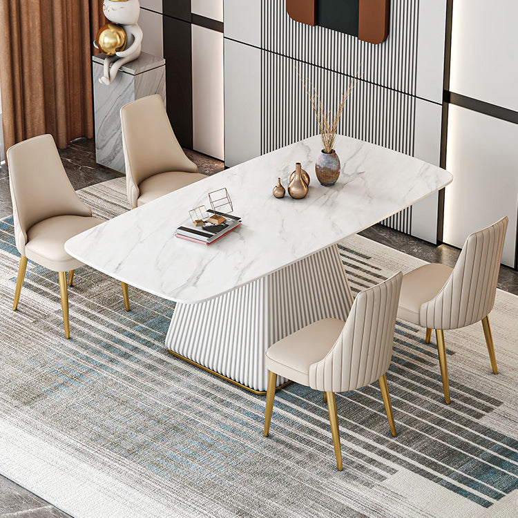 Sintered Stone Dining Table Traditional Luxury Dining Table with Pedestal Base White 63"L x 31.5"W x 29.5"H Without Chairs Clearhalo 'Dining Tables & Seating' 'Dining Tables' 'dining_table' 'furn' 'furn_dining_table' 'Furniture' 'furniture_dining_table' 'Kitchen & Dining Furniture' 'kitchen' 'kitchen_dining_table' 4760361