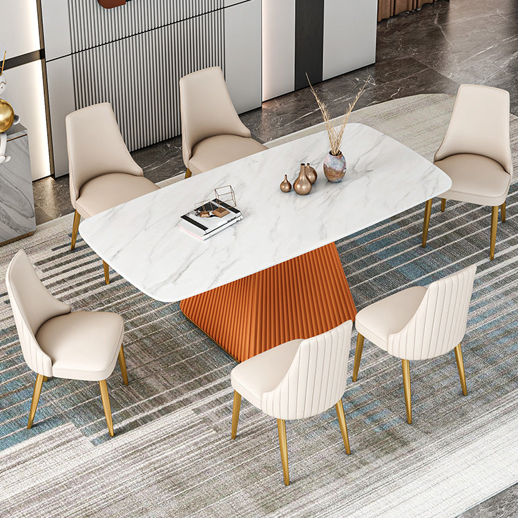 Sintered Stone Dining Table Traditional Luxury Dining Table with Pedestal Base Orange 55.1"L x 31.5"W x 29.5"H Without Chairs Clearhalo 'Dining Tables & Seating' 'Dining Tables' 'dining_table' 'furn' 'furn_dining_table' 'Furniture' 'furniture_dining_table' 'Kitchen & Dining Furniture' 'kitchen' 'kitchen_dining_table' 4760362