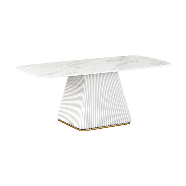 Sintered Stone Dining Table Traditional Luxury Dining Table with Pedestal Base White 55.1"L x 31.5"W x 29.5"H Without Chairs Clearhalo 'Dining Tables & Seating' 'Dining Tables' 'dining_table' 'furn' 'furn_dining_table' 'Furniture' 'furniture_dining_table' 'Kitchen & Dining Furniture' 'kitchen' 'kitchen_dining_table' 4760368