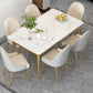 White Rectangle Dining Table Traditional Luxury Dining Table with Metal Base Gold 55.1"L x 31.5"W x 29.5"H Without Chairs Clearhalo 'Dining Tables & Seating' 'Dining Tables' 'dining_table' 'furn' 'furn_dining_table' 'Furniture' 'furniture_dining_table' 'Kitchen & Dining Furniture' 'kitchen' 'kitchen_dining_table' 4760395