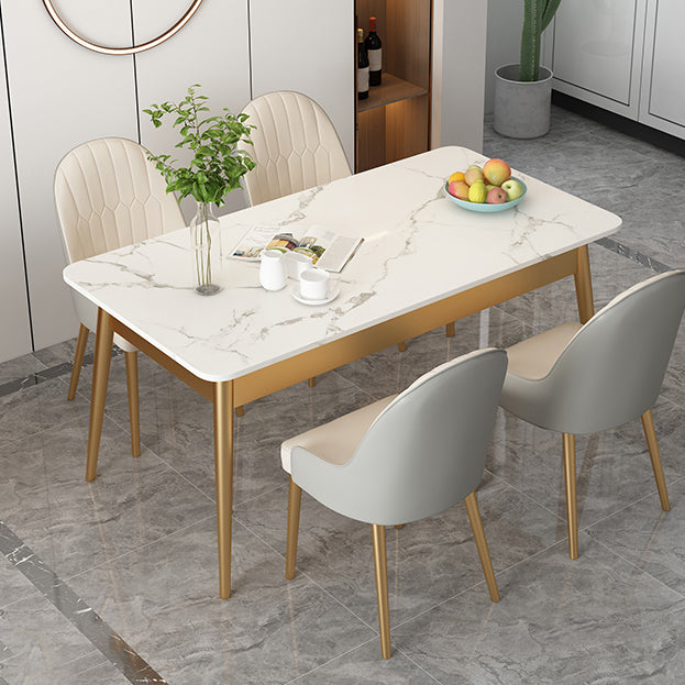 White Rectangle Dining Table Traditional Luxury Dining Table with Metal Base Gold 63"L x 31.5"W x 29.5"H Without Chairs Clearhalo 'Dining Tables & Seating' 'Dining Tables' 'dining_table' 'furn' 'furn_dining_table' 'Furniture' 'furniture_dining_table' 'Kitchen & Dining Furniture' 'kitchen' 'kitchen_dining_table' 4760396