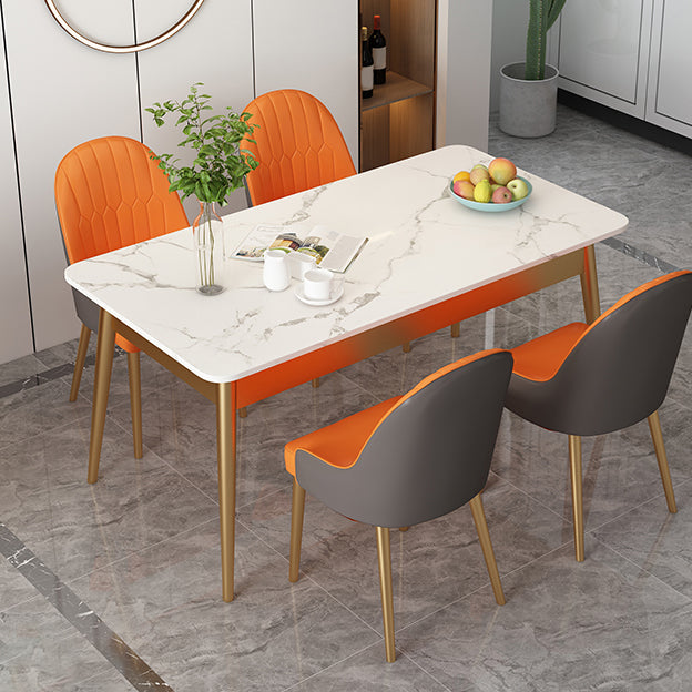 White Rectangle Dining Table Traditional Luxury Dining Table with Metal Base Gold 47.2"L x 23.6"W x 29.5"H Without Chairs Clearhalo 'Dining Tables & Seating' 'Dining Tables' 'dining_table' 'furn' 'furn_dining_table' 'Furniture' 'furniture_dining_table' 'Kitchen & Dining Furniture' 'kitchen' 'kitchen_dining_table' 4760397