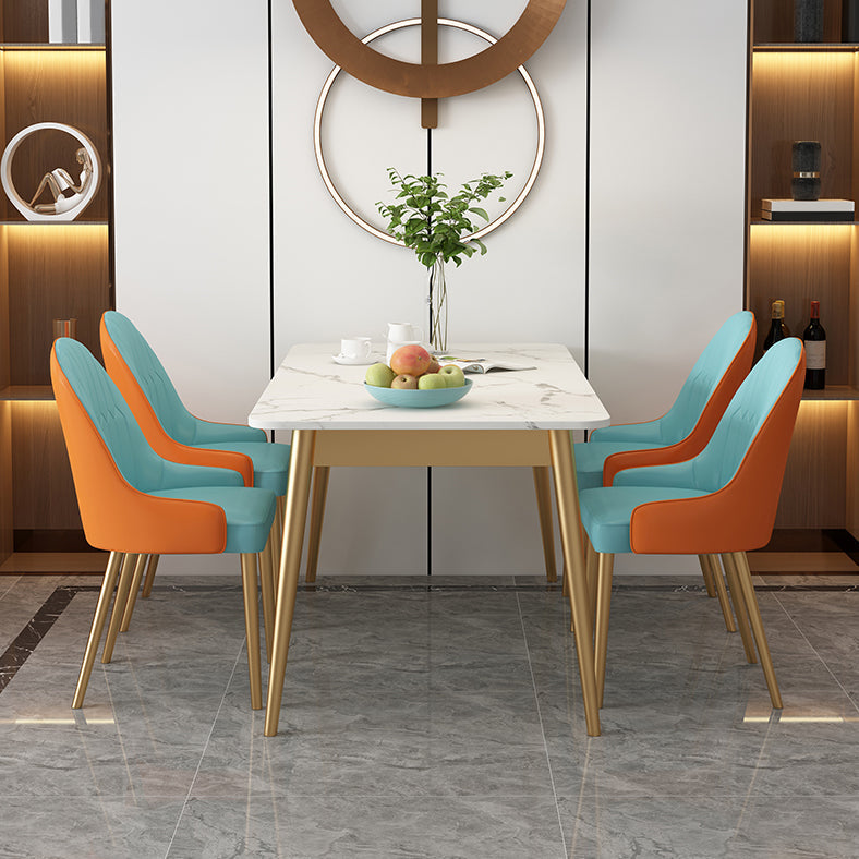 White Rectangle Dining Table Traditional Luxury Dining Table with Metal Base Clearhalo 'Dining Tables & Seating' 'Dining Tables' 'dining_table' 'furn' 'furn_dining_table' 'Furniture' 'furniture_dining_table' 'Kitchen & Dining Furniture' 'kitchen' 'kitchen_dining_table' 4760398
