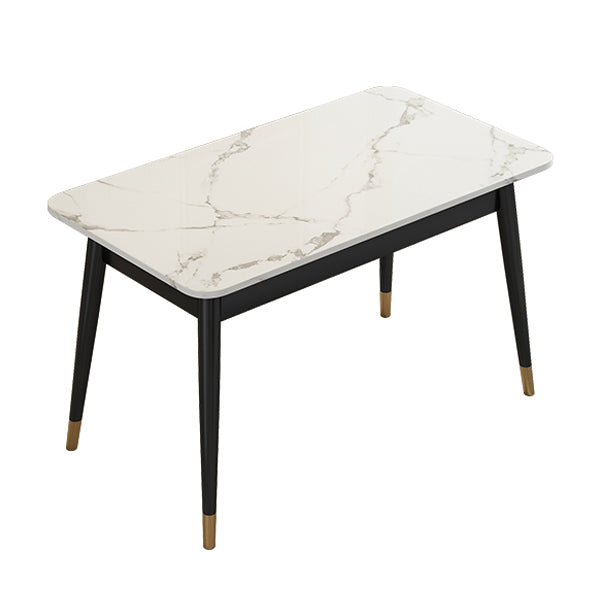 White Rectangle Dining Table Traditional Luxury Dining Table with Metal Base Black Without Chairs Clearhalo 'Dining Tables & Seating' 'Dining Tables' 'dining_table' 'furn' 'furn_dining_table' 'Furniture' 'furniture_dining_table' 'Kitchen & Dining Furniture' 'kitchen' 'kitchen_dining_table' 4760399