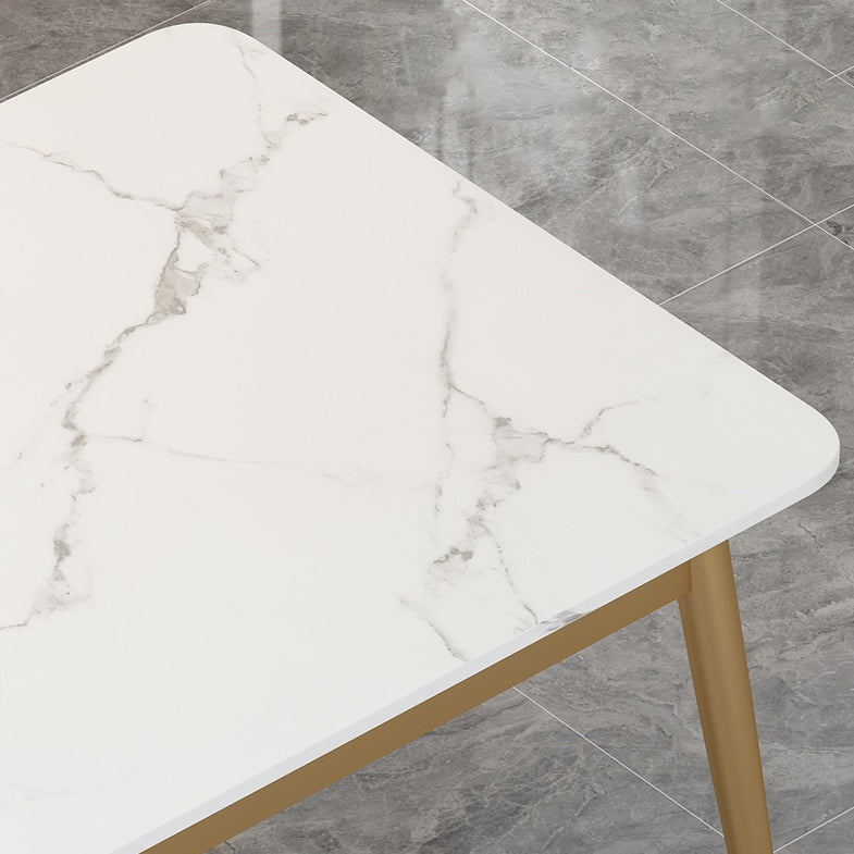 White Rectangle Dining Table Traditional Luxury Dining Table with Metal Base Clearhalo 'Dining Tables & Seating' 'Dining Tables' 'dining_table' 'furn' 'furn_dining_table' 'Furniture' 'furniture_dining_table' 'Kitchen & Dining Furniture' 'kitchen' 'kitchen_dining_table' 4760401