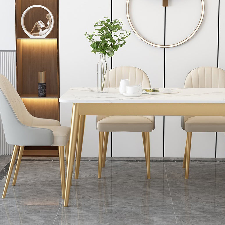 White Rectangle Dining Table Traditional Luxury Dining Table with Metal Base Clearhalo 'Dining Tables & Seating' 'Dining Tables' 'dining_table' 'furn' 'furn_dining_table' 'Furniture' 'furniture_dining_table' 'Kitchen & Dining Furniture' 'kitchen' 'kitchen_dining_table' 4760402