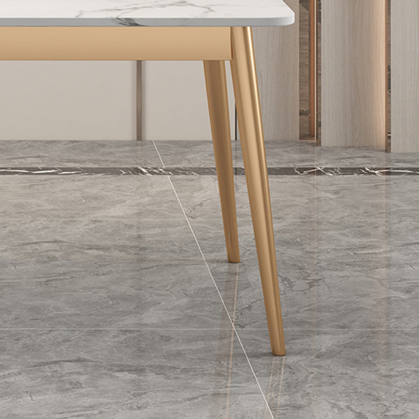White Rectangle Dining Table Traditional Luxury Dining Table with Metal Base Clearhalo 'Dining Tables & Seating' 'Dining Tables' 'dining_table' 'furn' 'furn_dining_table' 'Furniture' 'furniture_dining_table' 'Kitchen & Dining Furniture' 'kitchen' 'kitchen_dining_table' 4760403
