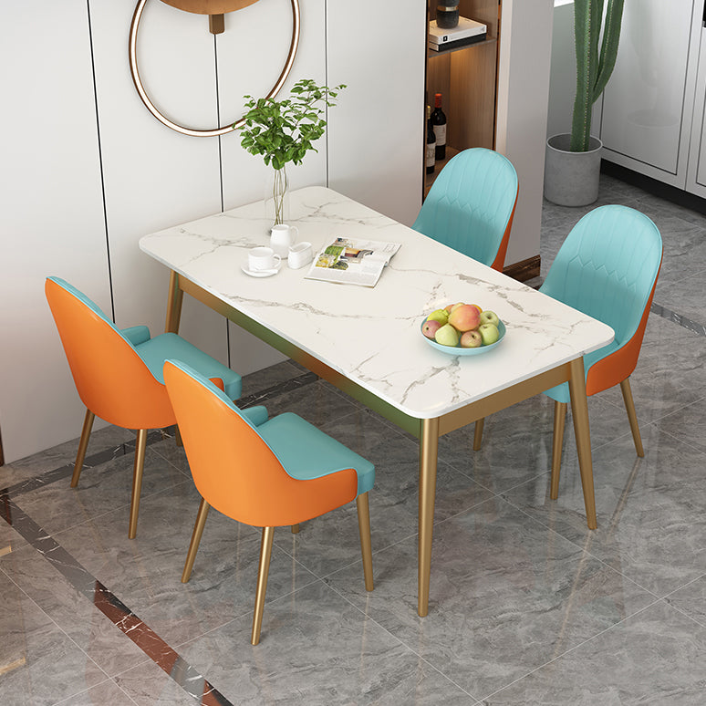White Rectangle Dining Table Traditional Luxury Dining Table with Metal Base Clearhalo 'Dining Tables & Seating' 'Dining Tables' 'dining_table' 'furn' 'furn_dining_table' 'Furniture' 'furniture_dining_table' 'Kitchen & Dining Furniture' 'kitchen' 'kitchen_dining_table' 4760406