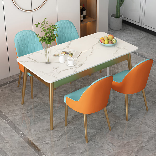 White Rectangle Dining Table Traditional Luxury Dining Table with Metal Base Clearhalo 'Dining Tables & Seating' 'Dining Tables' 'dining_table' 'furn' 'furn_dining_table' 'Furniture' 'furniture_dining_table' 'Kitchen & Dining Furniture' 'kitchen' 'kitchen_dining_table' 4760408