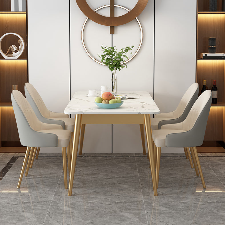 White Rectangle Dining Table Traditional Luxury Dining Table with Metal Base Clearhalo 'Dining Tables & Seating' 'Dining Tables' 'dining_table' 'furn' 'furn_dining_table' 'Furniture' 'furniture_dining_table' 'Kitchen & Dining Furniture' 'kitchen' 'kitchen_dining_table' 4760409