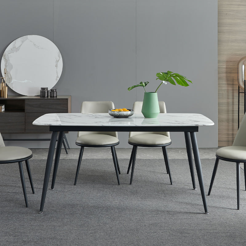 Rectangle Industrial Dining Table Fixed Table with Marble for Dining Room 55.1"L x 31.5"W x 29.5"H Without Chairs Clearhalo 'Dining Tables & Seating' 'Dining Tables' 'dining_table' 'furn' 'furn_dining_table' 'Furniture' 'furniture_dining_table' 'Kitchen & Dining Furniture' 'kitchen' 'kitchen_dining_table' 4760413