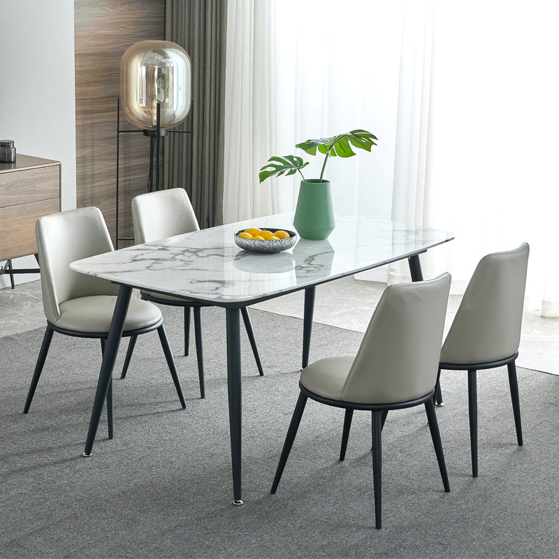 Rectangle Industrial Dining Table Fixed Table with Marble for Dining Room 78.7"L x 39.4"W x 29.5"H Without Chairs Clearhalo 'Dining Tables & Seating' 'Dining Tables' 'dining_table' 'furn' 'furn_dining_table' 'Furniture' 'furniture_dining_table' 'Kitchen & Dining Furniture' 'kitchen' 'kitchen_dining_table' 4760415
