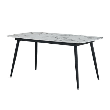 Rectangle Industrial Dining Table Fixed Table with Marble for Dining Room Without Chairs Clearhalo 'Dining Tables & Seating' 'Dining Tables' 'dining_table' 'furn' 'furn_dining_table' 'Furniture' 'furniture_dining_table' 'Kitchen & Dining Furniture' 'kitchen' 'kitchen_dining_table' 4760417