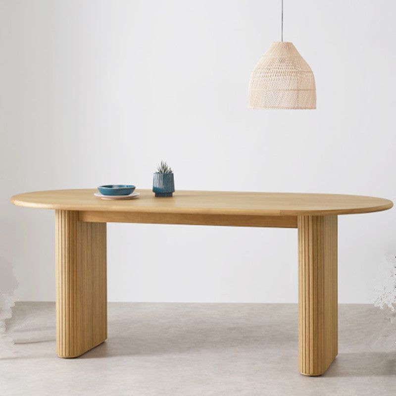 Oval Double Pedestal Modern Table Wood Color Fixed Table of Pinewood Solid Wood 70.9"L x 31.5"W x 29.5"H Without Chairs Clearhalo 'Dining Tables & Seating' 'Dining Tables' 'dining_table' 'furn' 'furn_dining_table' 'Furniture' 'furniture_dining_table' 'Kitchen & Dining Furniture' 'kitchen' 'kitchen_dining_table' 4760431