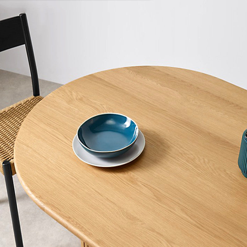 Oval Double Pedestal Modern Table Wood Color Fixed Table of Pinewood Solid Wood Clearhalo 'Dining Tables & Seating' 'Dining Tables' 'dining_table' 'furn' 'furn_dining_table' 'Furniture' 'furniture_dining_table' 'Kitchen & Dining Furniture' 'kitchen' 'kitchen_dining_table' 4760432