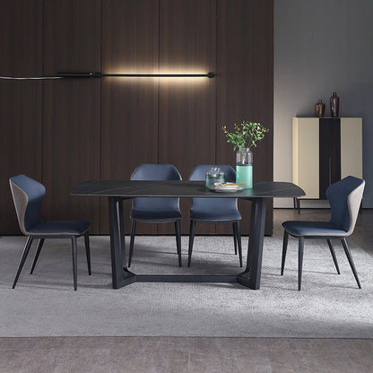 Industrial Rectangle Furniture Trestle Base Dining Site Table for Dining Room 47.2"L x 27.6"W x 29.5"H Without Chairs Clearhalo 'Dining Tables & Seating' 'Dining Tables' 'dining_table' 'furn' 'furn_dining_table' 'Furniture' 'furniture_dining_table' 'Kitchen & Dining Furniture' 'kitchen' 'kitchen_dining_table' 4760457
