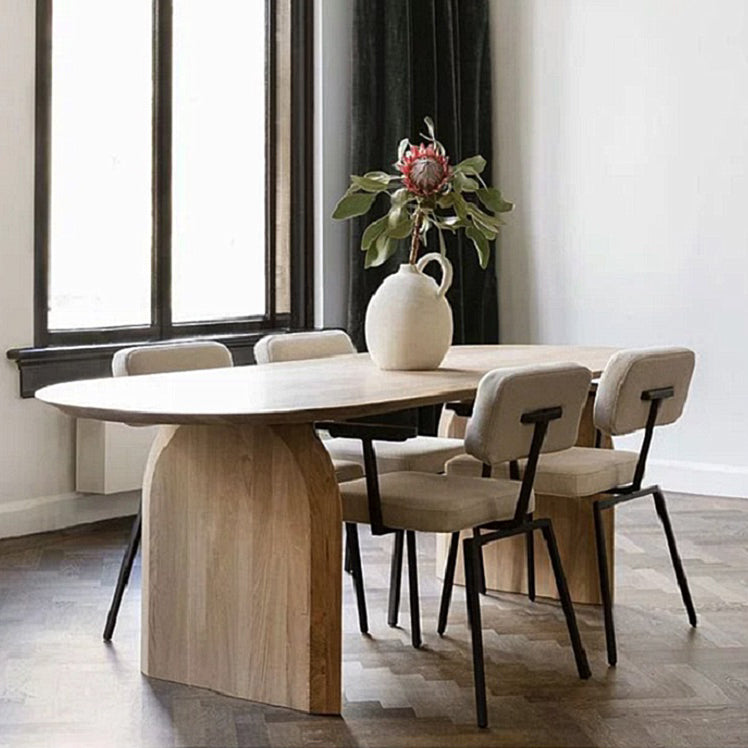 Oval Solid Wood Dining Table Modern Double Pedestal Table for Dining Room 63"L x 27.6"W x 29.5"H Without Chairs Clearhalo 'Dining Tables & Seating' 'Dining Tables' 'dining_table' 'furn' 'furn_dining_table' 'Furniture' 'furniture_dining_table' 'Kitchen & Dining Furniture' 'kitchen' 'kitchen_dining_table' 4760485