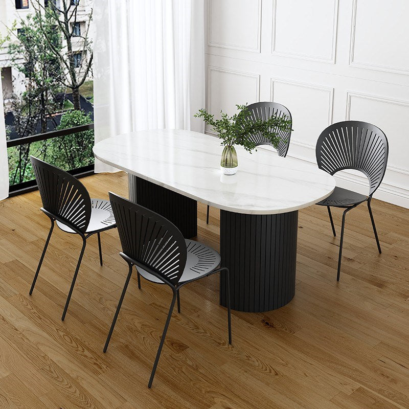Sintered Stone Dining Table Modern Oval Dining Table with Black Base Matte White Without Chairs Clearhalo 'Dining Tables & Seating' 'Dining Tables' 'dining_table' 'furn' 'furn_dining_table' 'Furniture' 'furniture_dining_table' 'Kitchen & Dining Furniture' 'kitchen' 'kitchen_dining_table' 4760530