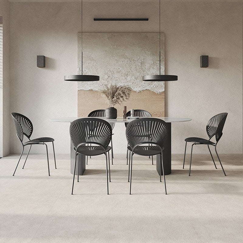 Sintered Stone Dining Table Modern Oval Dining Table with Black Base Clearhalo 'Dining Tables & Seating' 'Dining Tables' 'dining_table' 'furn' 'furn_dining_table' 'Furniture' 'furniture_dining_table' 'Kitchen & Dining Furniture' 'kitchen' 'kitchen_dining_table' 4760532