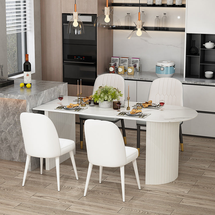 Modern Oval Dining Table Wood Double Pedestal Home Kitchen Dinner Table in White White Grey 51.2"L x 27.6"W x 29.5"H Without Chairs Clearhalo 'Dining Tables & Seating' 'Dining Tables' 'dining_table' 'furn' 'furn_dining_table' 'Furniture' 'furniture_dining_table' 'Kitchen & Dining Furniture' 'kitchen' 'kitchen_dining_table' 4760540
