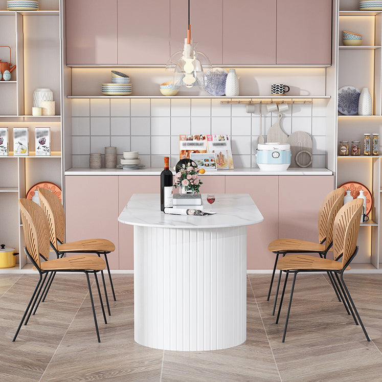 Modern Oval Dining Table Wood Double Pedestal Home Kitchen Dinner Table in White White Grey 78.7"L x 31.5"W x 29.5"H Without Chairs Clearhalo 'Dining Tables & Seating' 'Dining Tables' 'dining_table' 'furn' 'furn_dining_table' 'Furniture' 'furniture_dining_table' 'Kitchen & Dining Furniture' 'kitchen' 'kitchen_dining_table' 4760542