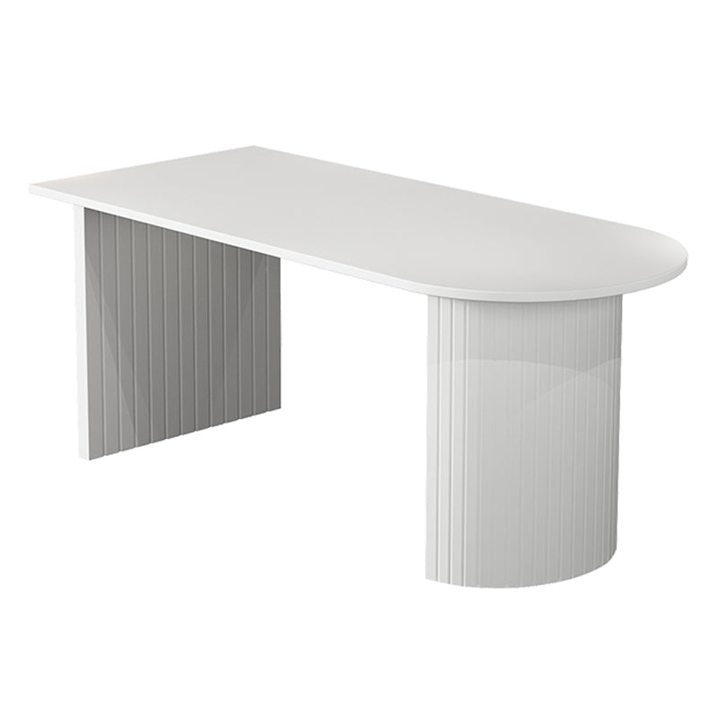 Modern Oval Dining Table Wood Double Pedestal Home Kitchen Dinner Table in White Matte White Without Chairs Clearhalo 'Dining Tables & Seating' 'Dining Tables' 'dining_table' 'furn' 'furn_dining_table' 'Furniture' 'furniture_dining_table' 'Kitchen & Dining Furniture' 'kitchen' 'kitchen_dining_table' 4760549