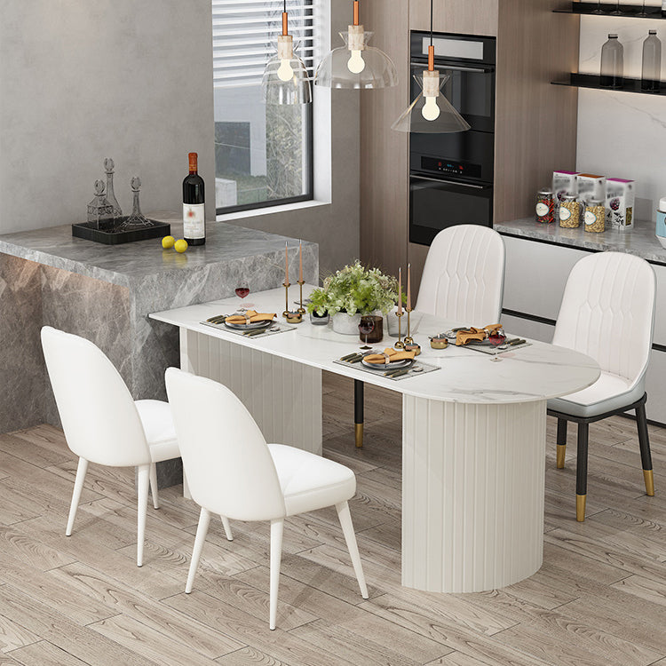 Modern Oval Dining Table Wood Double Pedestal Home Kitchen Dinner Table in White Clearhalo 'Dining Tables & Seating' 'Dining Tables' 'dining_table' 'furn' 'furn_dining_table' 'Furniture' 'furniture_dining_table' 'Kitchen & Dining Furniture' 'kitchen' 'kitchen_dining_table' 4760550