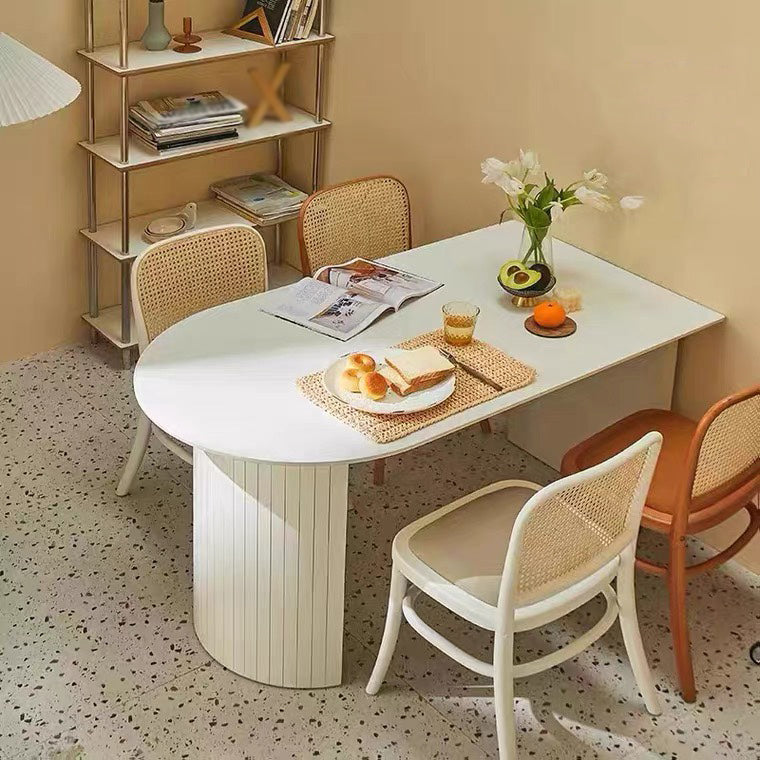 Sintered Stone and Ash Wood White Table Modern Dining Table with Double Pedestal Free Form Stone 51.2"L x 27.6"W x 29.5"H Clearhalo 'Dining Tables & Seating' 'Dining Tables' 'dining_table' 'furn' 'furn_dining_table' 'Furniture' 'furniture_dining_table' 'Kitchen & Dining Furniture' 'kitchen' 'kitchen_dining_table' 4760557
