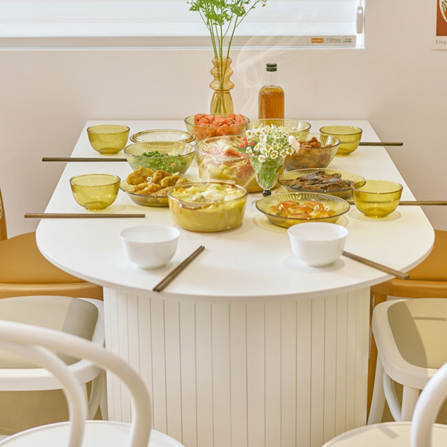 Sintered Stone and Ash Wood White Table Modern Dining Table with Double Pedestal Clearhalo 'Dining Tables & Seating' 'Dining Tables' 'dining_table' 'furn' 'furn_dining_table' 'Furniture' 'furniture_dining_table' 'Kitchen & Dining Furniture' 'kitchen' 'kitchen_dining_table' 4760563
