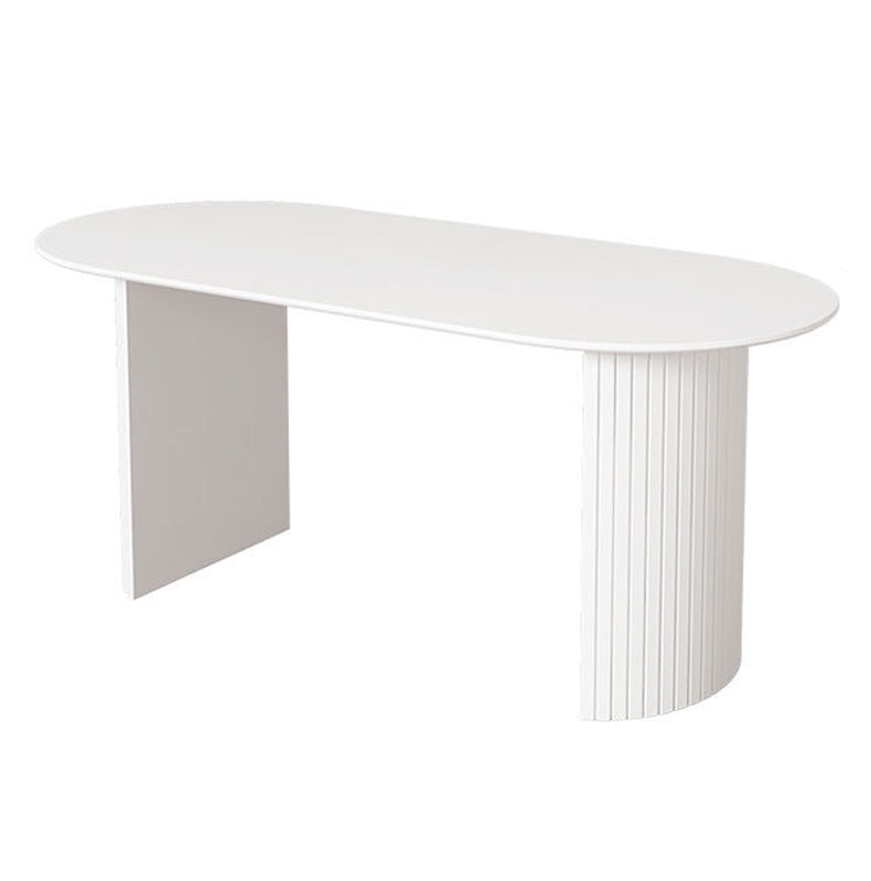 Sintered Stone and Ash Wood White Table Modern Dining Table with Double Pedestal Oval Stone Clearhalo 'Dining Tables & Seating' 'Dining Tables' 'dining_table' 'furn' 'furn_dining_table' 'Furniture' 'furniture_dining_table' 'Kitchen & Dining Furniture' 'kitchen' 'kitchen_dining_table' 4760566