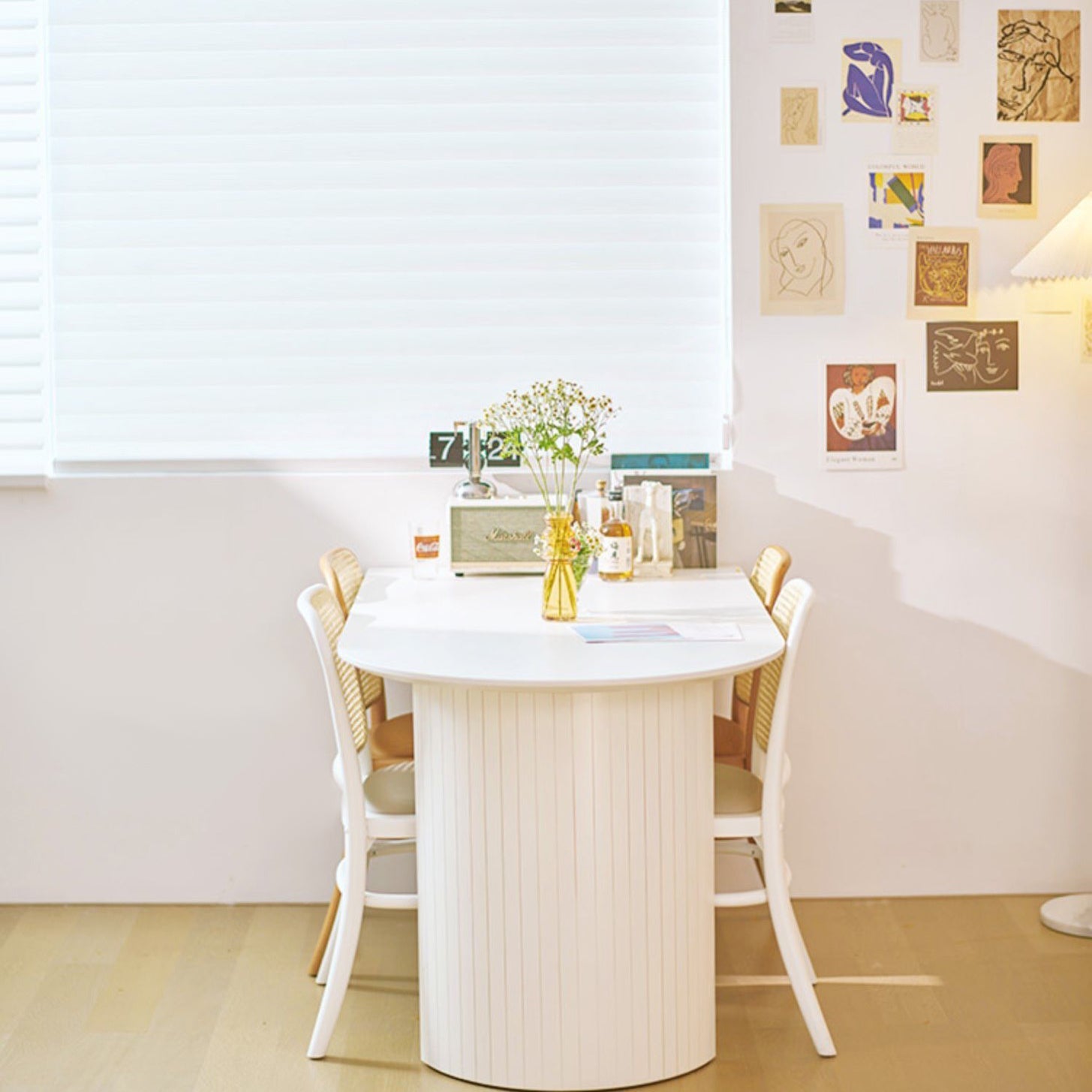 Sintered Stone and Ash Wood White Table Modern Dining Table with Double Pedestal Clearhalo 'Dining Tables & Seating' 'Dining Tables' 'dining_table' 'furn' 'furn_dining_table' 'Furniture' 'furniture_dining_table' 'Kitchen & Dining Furniture' 'kitchen' 'kitchen_dining_table' 4760568