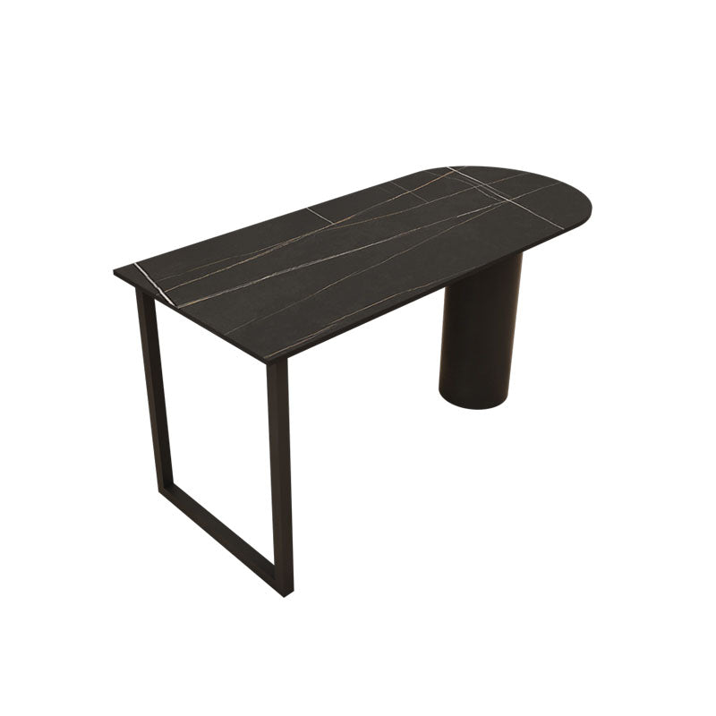 Modern Stone and Steel Dinette Table Double Pedestal Dining Room Black Frame Table Black Without Chairs Clearhalo 'Dining Tables & Seating' 'Dining Tables' 'dining_table' 'furn' 'furn_dining_table' 'Furniture' 'furniture_dining_table' 'Kitchen & Dining Furniture' 'kitchen' 'kitchen_dining_table' 4760592