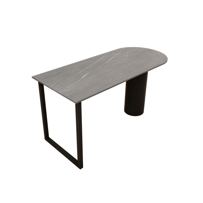 Modern Stone and Steel Dinette Table Double Pedestal Dining Room Black Frame Table Gray Without Chairs Clearhalo 'Dining Tables & Seating' 'Dining Tables' 'dining_table' 'furn' 'furn_dining_table' 'Furniture' 'furniture_dining_table' 'Kitchen & Dining Furniture' 'kitchen' 'kitchen_dining_table' 4760596