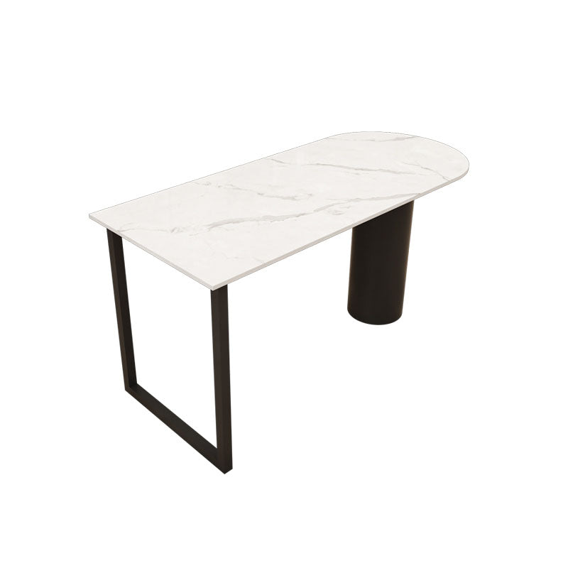 Modern Stone and Steel Dinette Table Double Pedestal Dining Room Black Frame Table White Without Chairs Clearhalo 'Dining Tables & Seating' 'Dining Tables' 'dining_table' 'furn' 'furn_dining_table' 'Furniture' 'furniture_dining_table' 'Kitchen & Dining Furniture' 'kitchen' 'kitchen_dining_table' 4760597