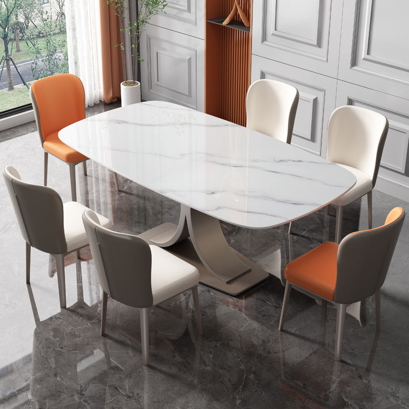 Modern Sintered Stone Dining Table Rectangle Dinner Room Kitchen Table White Without Chairs Clearhalo 'Dining Tables & Seating' 'Dining Tables' 'dining_table' 'furn' 'furn_dining_table' 'Furniture' 'furniture_dining_table' 'Kitchen & Dining Furniture' 'kitchen' 'kitchen_dining_table' 4760636