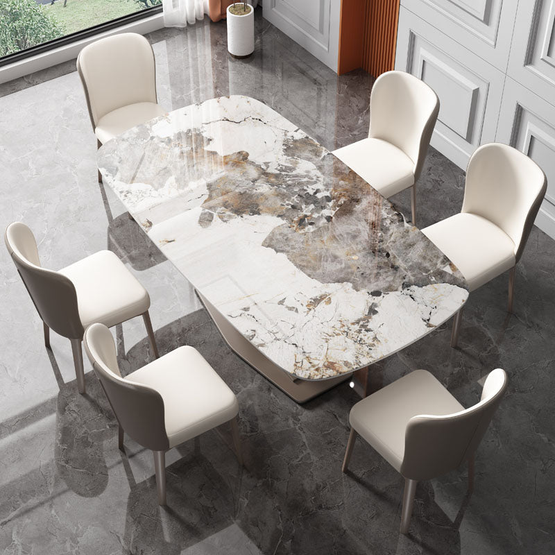 Modern Sintered Stone Dining Table Rectangle Dinner Room Kitchen Table Grey White 63"L x 31.5"W x 29.5"H Without Chairs Clearhalo 'Dining Tables & Seating' 'Dining Tables' 'dining_table' 'furn' 'furn_dining_table' 'Furniture' 'furniture_dining_table' 'Kitchen & Dining Furniture' 'kitchen' 'kitchen_dining_table' 4760637