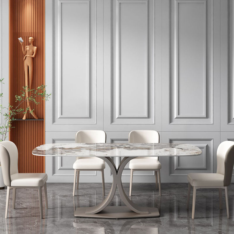 Modern Sintered Stone Dining Table Rectangle Dinner Room Kitchen Table Grey White 51.2"L x 31.5"W x 29.5"H Without Chairs Clearhalo 'Dining Tables & Seating' 'Dining Tables' 'dining_table' 'furn' 'furn_dining_table' 'Furniture' 'furniture_dining_table' 'Kitchen & Dining Furniture' 'kitchen' 'kitchen_dining_table' 4760639