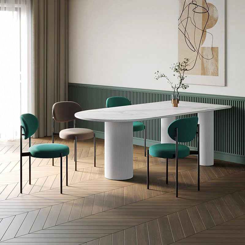 Wood Tripod Dining Table Modern White Stone Center Top Dining Site Table White 63"L x 27.6"W x 29.5"H Without Chairs Clearhalo 'Dining Tables & Seating' 'Dining Tables' 'dining_table' 'furn' 'furn_dining_table' 'Furniture' 'furniture_dining_table' 'Kitchen & Dining Furniture' 'kitchen' 'kitchen_dining_table' 4760652