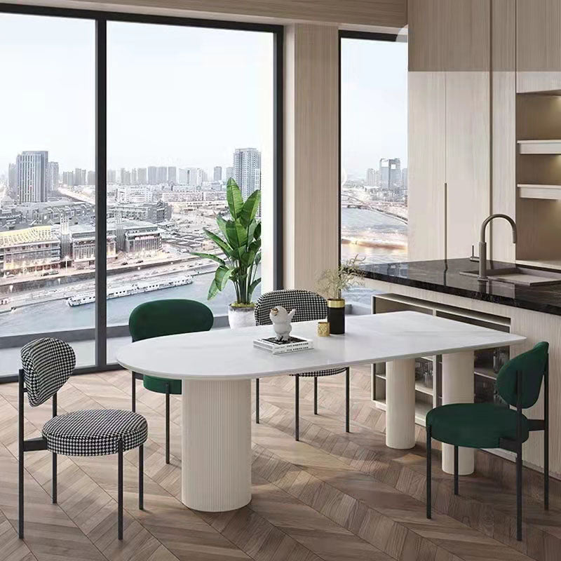 Irregular Shape White Table for Restaurant Sintered Stone Top Island Table with 3 Legs White 70.9"L x 35.4"W x 29.5"H Without Chairs Clearhalo 'Dining Tables & Seating' 'Dining Tables' 'dining_table' 'furn' 'furn_dining_table' 'Furniture' 'furniture_dining_table' 'Kitchen & Dining Furniture' 'kitchen' 'kitchen_dining_table' 4760668